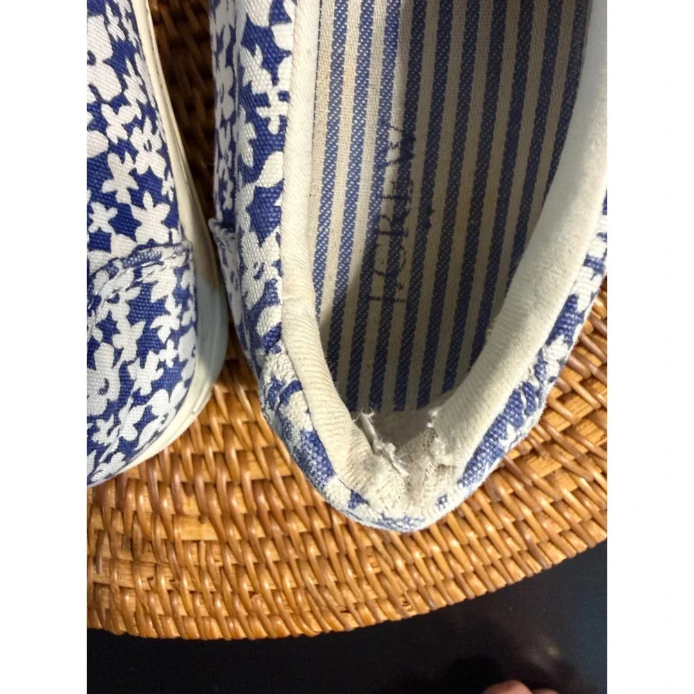 J.Crew Womens Blue White Floral Canvas Slip On Sneakers Shoes Size 7